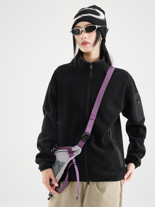 Unisex polāra jaka ar augstu apkakli, kardigāna stils, vienkrāsains, flisa odere