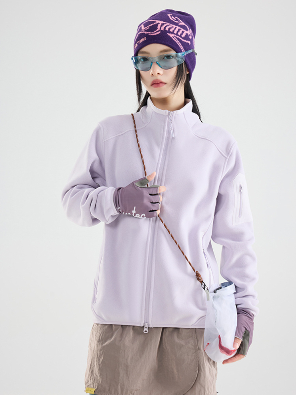 Unisex polāra jaka ar augstu apkakli, kardigāna stils, vienkrāsains, flisa odere