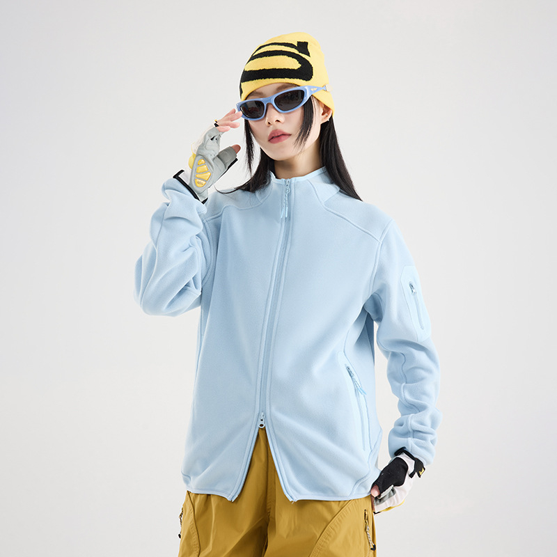 Unisex polāra jaka ar augstu apkakli, kardigāna stils, vienkrāsains, flisa odere