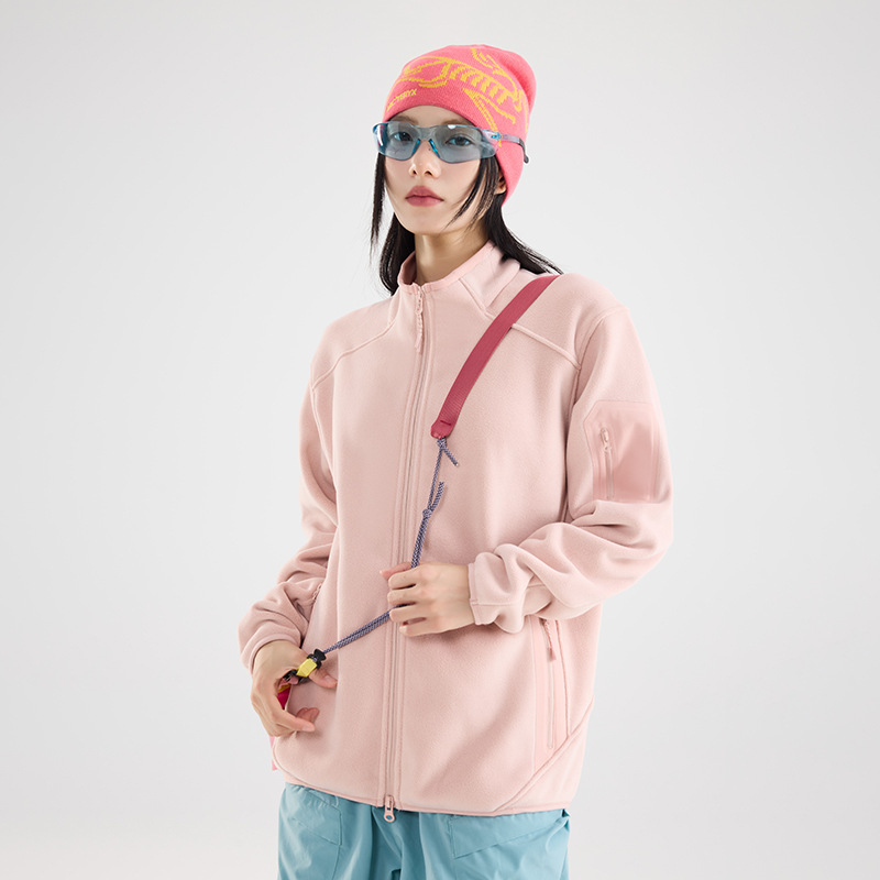 Unisex polāra jaka ar augstu apkakli, kardigāna stils, vienkrāsains, flisa odere