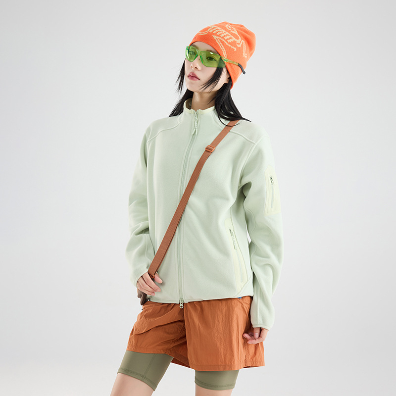 Unisex polāra jaka ar augstu apkakli, kardigāna stils, vienkrāsains, flisa odere