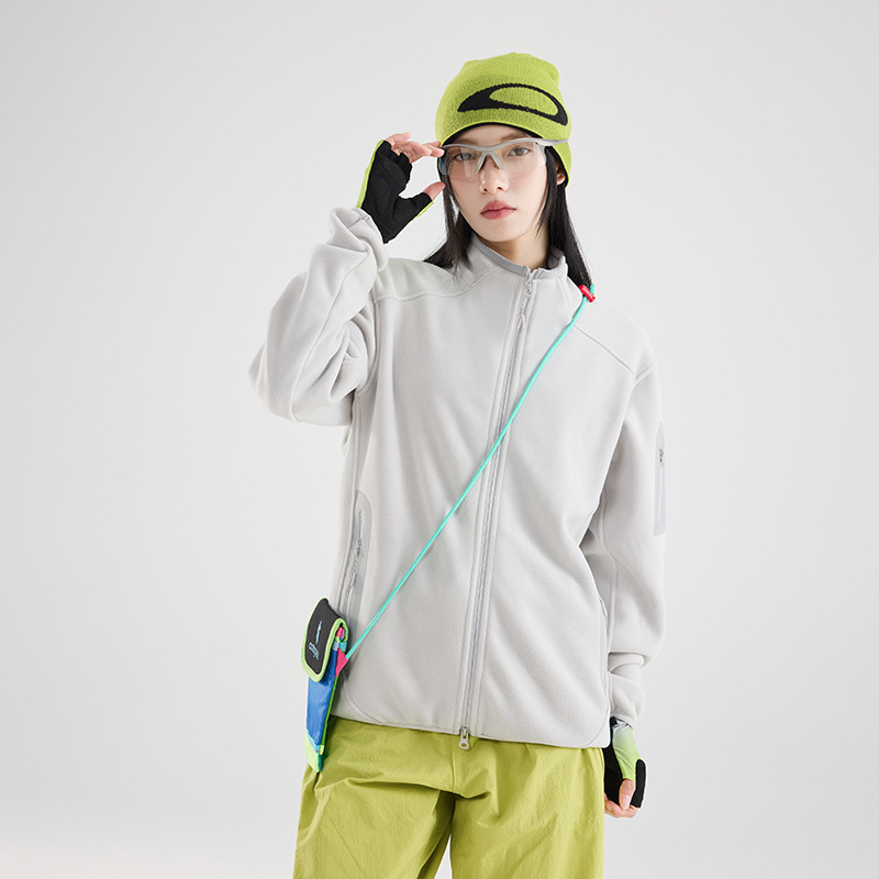 Unisex polāra jaka ar augstu apkakli, kardigāna stils, vienkrāsains, flisa odere