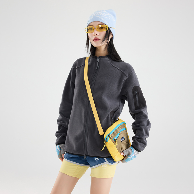 Unisex polāra jaka ar augstu apkakli, kardigāna stils, vienkrāsains, flisa odere