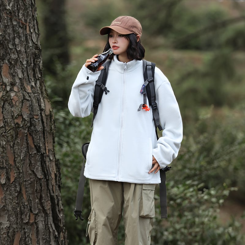 Unisex flīsa jaka ārējiem sportam, vēja izturīga, ar noņemamu iekšējo oderi, bez kapuces, poliesteris