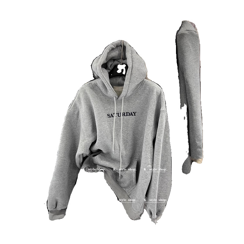 Hooded sweatshirt od pamuk-poliester tkanine, s izvezom slova, širokog kroja, ultra kratka duljina, za žene