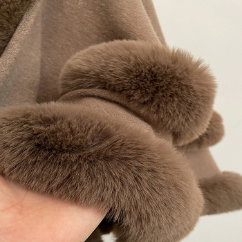 Naiste kapuutsiga kudumiskardigan kunstliku karvaga krae, sallistiil (Materjal: polüestri kiud; Kudumise meetod: warp knitting; Muster: ühevärviline; Soojendab)