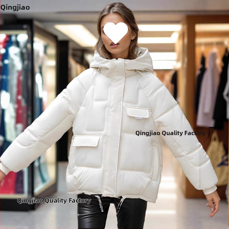 Дамско яке с качулка, пух-памучен пълнеж, дебело, с няколко джоба, цип