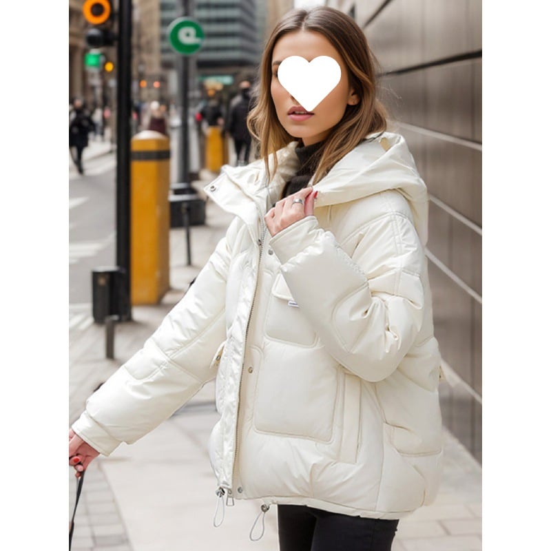 Дамско яке с качулка, пух-памучен пълнеж, дебело, с няколко джоба, цип