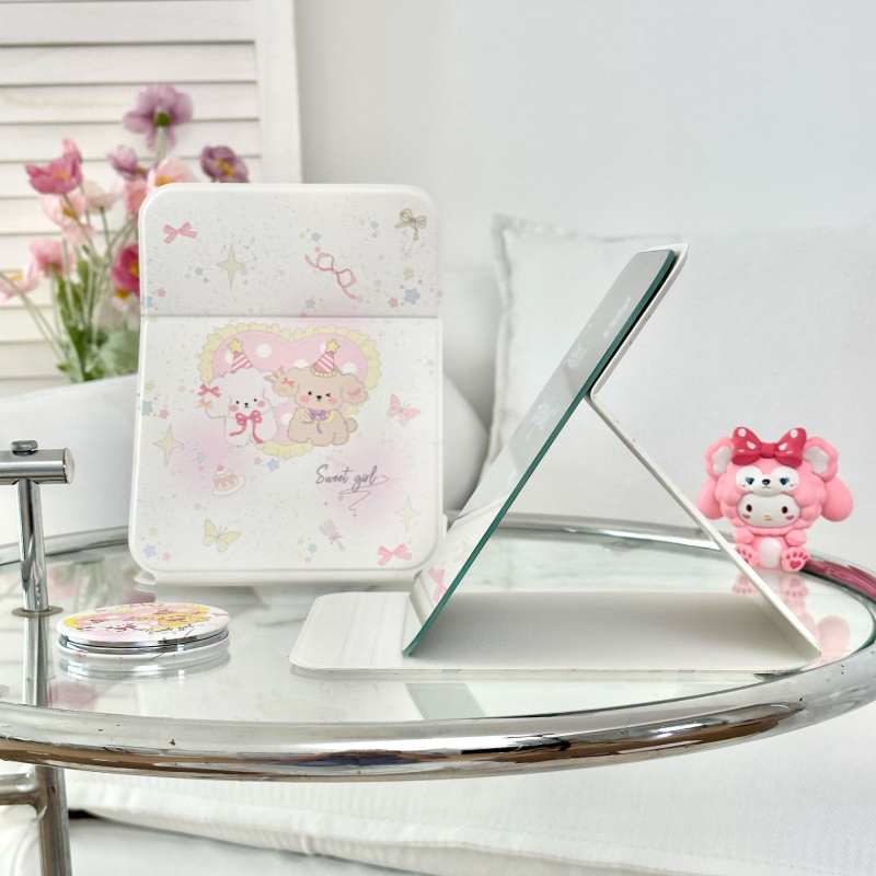 Πτυσσόμενο καθρέφτης μακιγιάζ με πλαίσιο από PU/PS/PVC, γυάλινο φακό, αναδιπλούμενος σχεδιασμός, φορητός, δυνατότητα εκτύπωσης λογότυπου