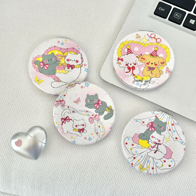 Πτυσσόμενο καθρέφτης μακιγιάζ με πλαίσιο από PU/PS/PVC, γυάλινο φακό, αναδιπλούμενος σχεδιασμός, φορητός, δυνατότητα εκτύπωσης λογότυπου