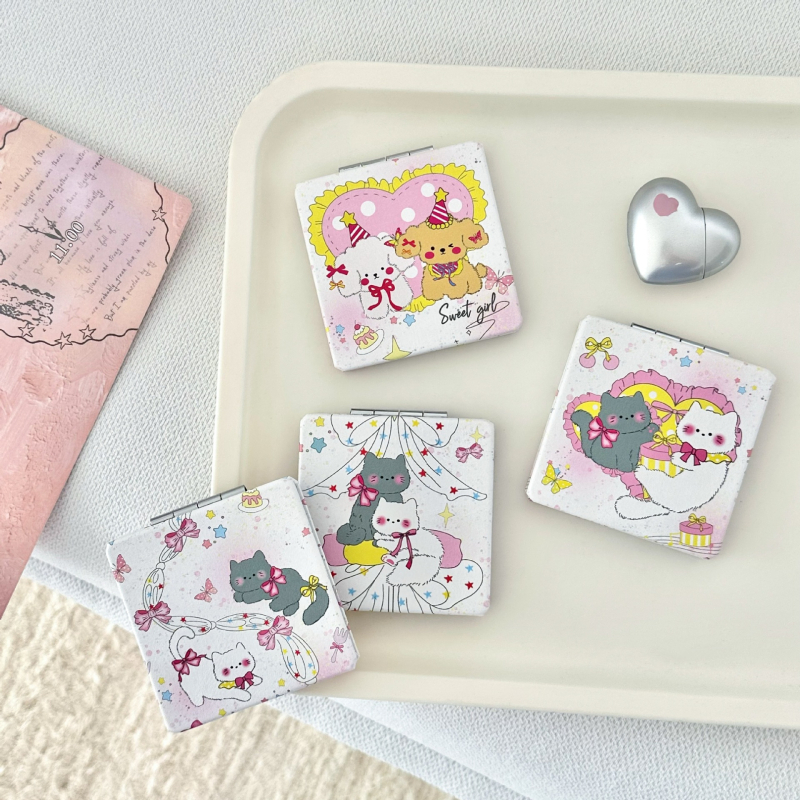 Πτυσσόμενο καθρέφτης μακιγιάζ με πλαίσιο από PU/PS/PVC, γυάλινο φακό, αναδιπλούμενος σχεδιασμός, φορητός, δυνατότητα εκτύπωσης λογότυπου