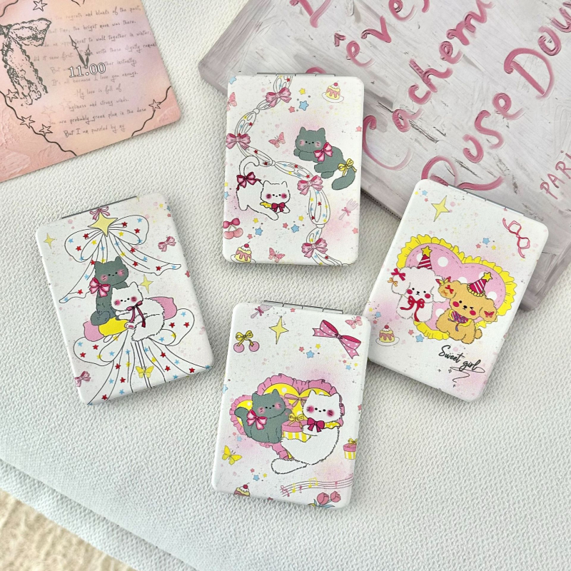 Πτυσσόμενο καθρέφτης μακιγιάζ με πλαίσιο από PU/PS/PVC, γυάλινο φακό, αναδιπλούμενος σχεδιασμός, φορητός, δυνατότητα εκτύπωσης λογότυπου