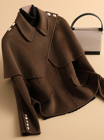 Γυναικείο διπλής όψης παλτό από μαλλί, κοντό μήκος (40–50 εκ.), εφαρμοστό στυλ, γιακά τύπου σακακιού, 95% μαλλί