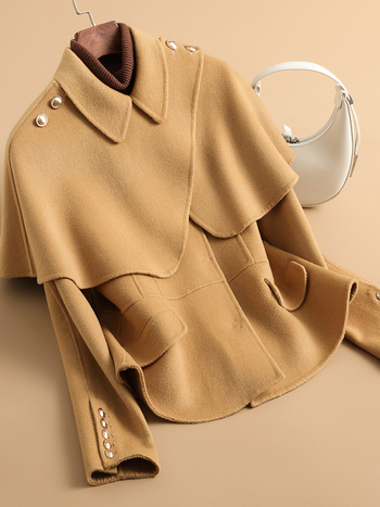 Γυναικείο διπλής όψης παλτό από μαλλί, κοντό μήκος (40–50 εκ.), εφαρμοστό στυλ, γιακά τύπου σακακιού, 95% μαλλί