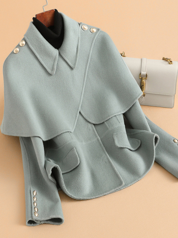 Γυναικείο διπλής όψης παλτό από μαλλί, κοντό μήκος (40–50 εκ.), εφαρμοστό στυλ, γιακά τύπου σακακιού, 95% μαλλί