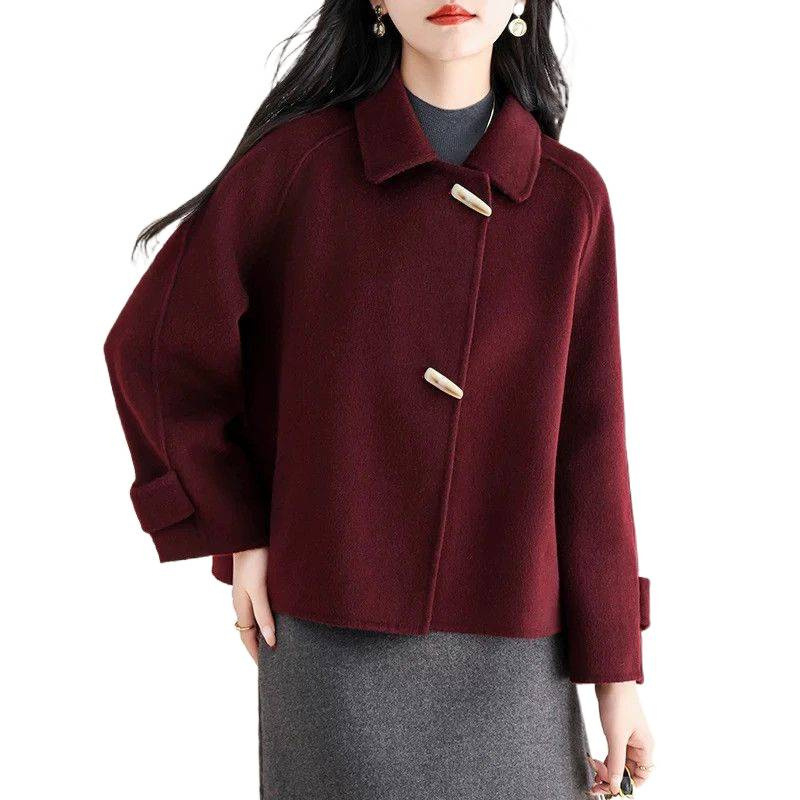 Κοντό γυναικείο μάλλινο παλτό σε στυλ Ιαπωνο-Κορεατικό, ασύμμετρο σχέδιο, μακριά μανίκια, γούνα γιακά, πολυεστέρας με ελαστάνη, Άνοιξη 2025