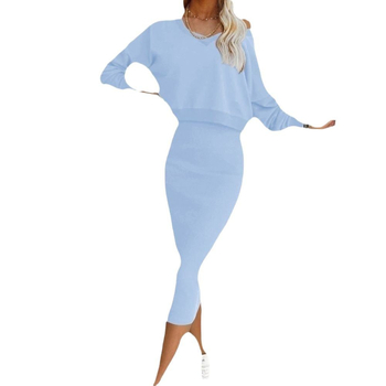 Ženski dvodjelni kostim: top s V-izrezom i suknja, 3D uzorak, poliester/elastan, proljeće 2025