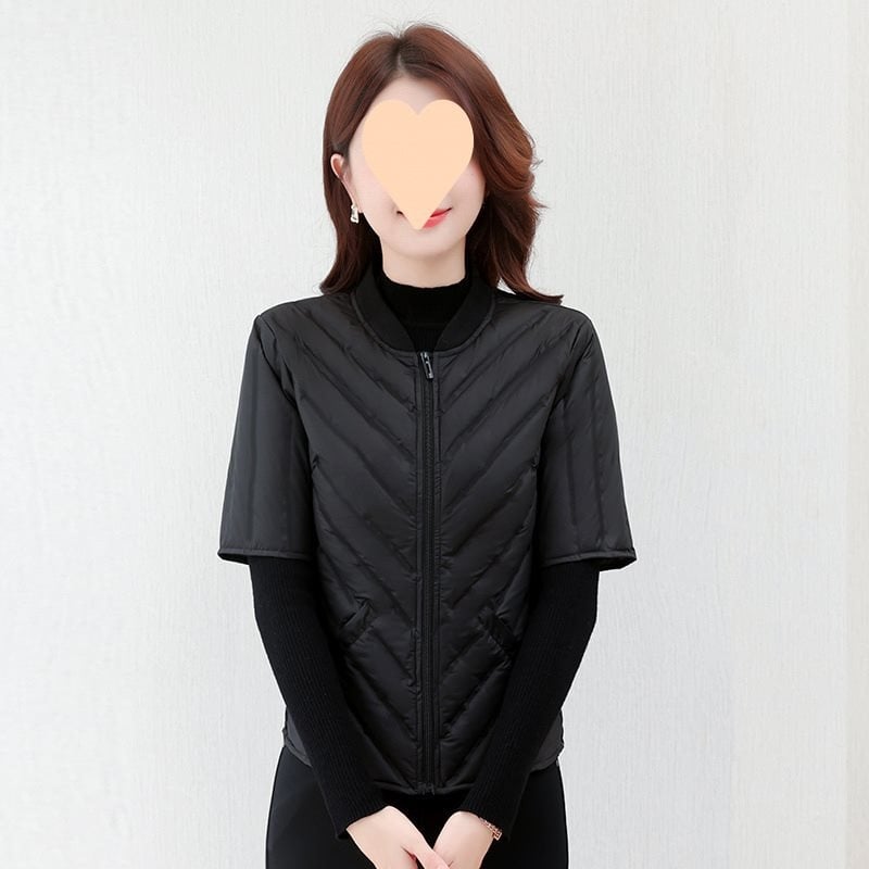 Šaura pieguļošā pūka vestē ar stāvošu apkakli, pildījums no pīļu pūka, ultra īss garums ≤40 cm, pildījums virs 450 g