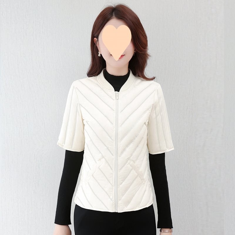 Šaura pieguļošā pūka vestē ar stāvošu apkakli, pildījums no pīļu pūka, ultra īss garums ≤40 cm, pildījums virs 450 g