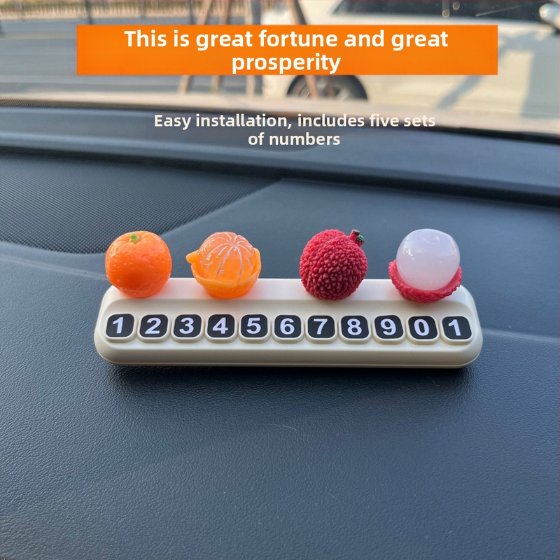 Auto dekoratīvs aksesuārs: pagaidu stāvvietas numura plāksīte ar Lychee motīvu, sveķi, modelis 01