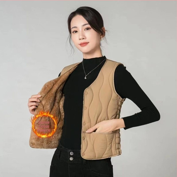 Sieviešu kokvilnas veste ar fleece pildījumu, biezināta versija, šaura silueta, halterneck, pilsētas stils