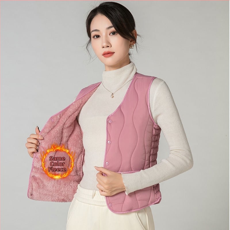 Sieviešu kokvilnas veste ar fleece pildījumu, biezināta versija, šaura silueta, halterneck, pilsētas stils