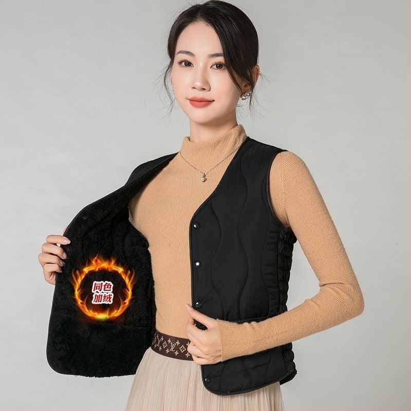 Sieviešu kokvilnas veste ar fleece pildījumu, biezināta versija, šaura silueta, halterneck, pilsētas stils