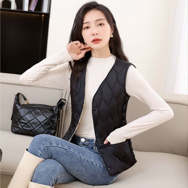 Sieviešu kokvilnas veste ar fleece pildījumu, biezināta versija, šaura silueta, halterneck, pilsētas stils