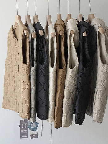 Пухена жилетка за жени, бял гъши пух 86–90%, тесен силует, еднопредно закопчаване, без яка