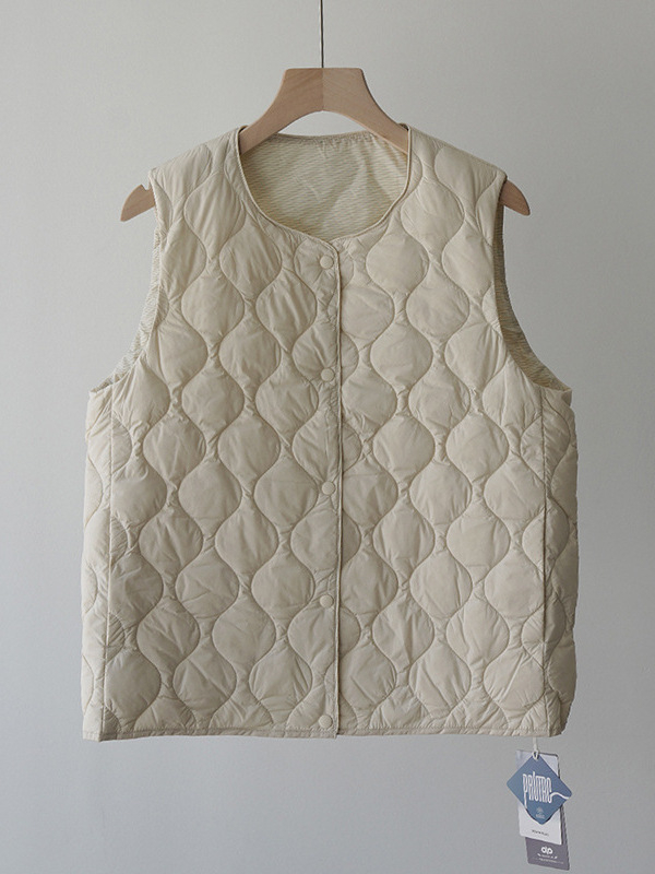 Пухена жилетка за жени, бял гъши пух 86–90%, тесен силует, еднопредно закопчаване, без яка