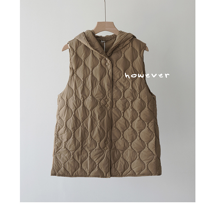 Пухена жилетка за жени, бял гъши пух 86–90%, тесен силует, еднопредно закопчаване, без яка