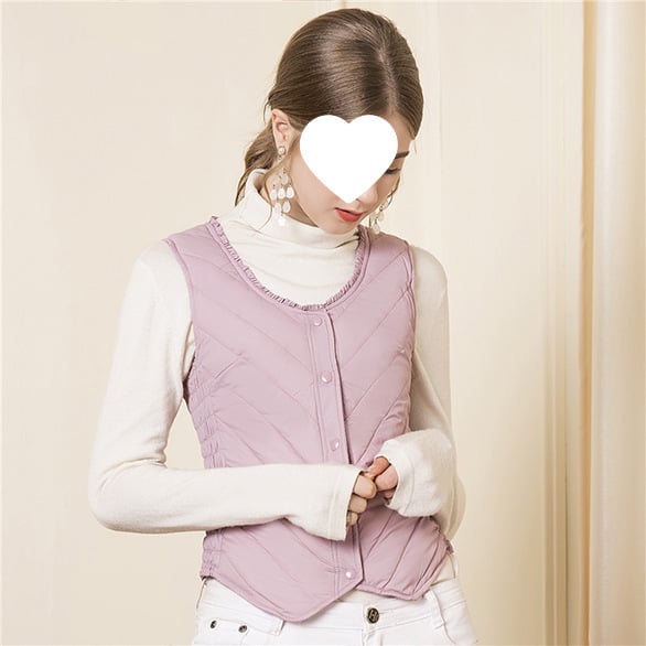 Sieviešu vilnas pildīta veste, V kakla izgriezums, ļoti īss siluets, vienas pogas aizdare, A-līnija, galvenais audums - rayon