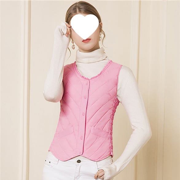 Sieviešu vilnas pildīta veste, V kakla izgriezums, ļoti īss siluets, vienas pogas aizdare, A-līnija, galvenais audums - rayon