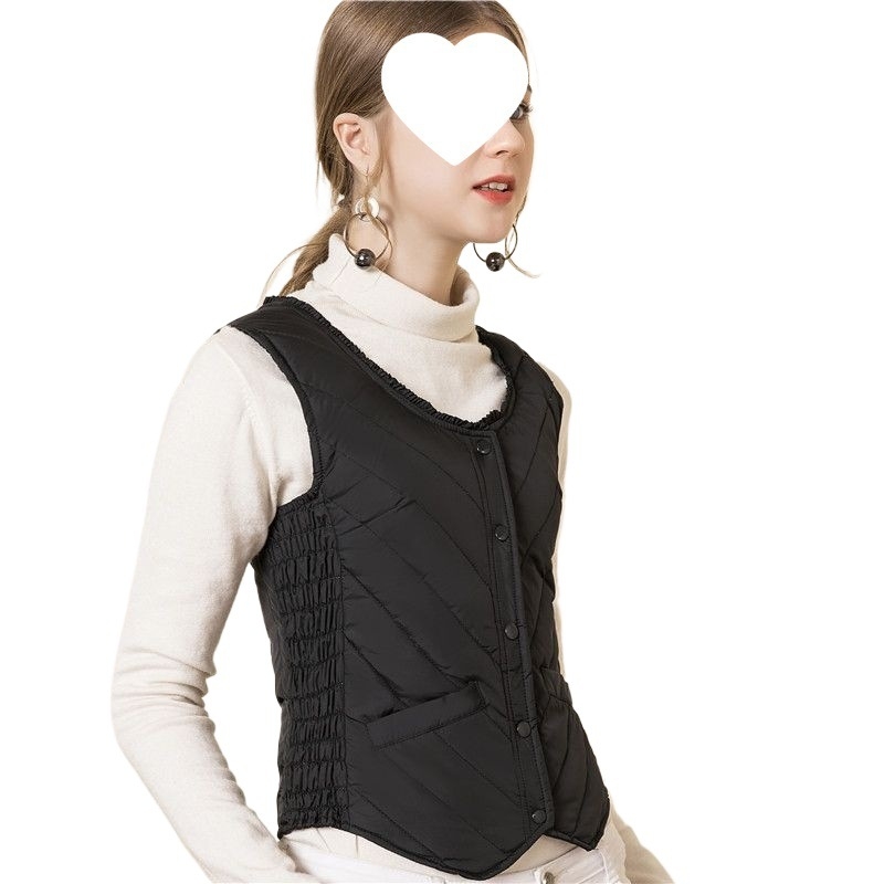 Sieviešu vilnas pildīta veste, V kakla izgriezums, ļoti īss siluets, vienas pogas aizdare, A-līnija, galvenais audums - rayon