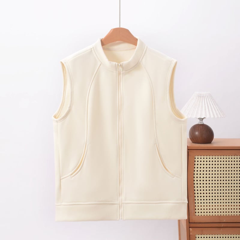 Sieviešu bez piedurknēm veste ar stāvošu apkakli, vidēja garuma, viskozes-elastāna maisījums, ziemas 2025