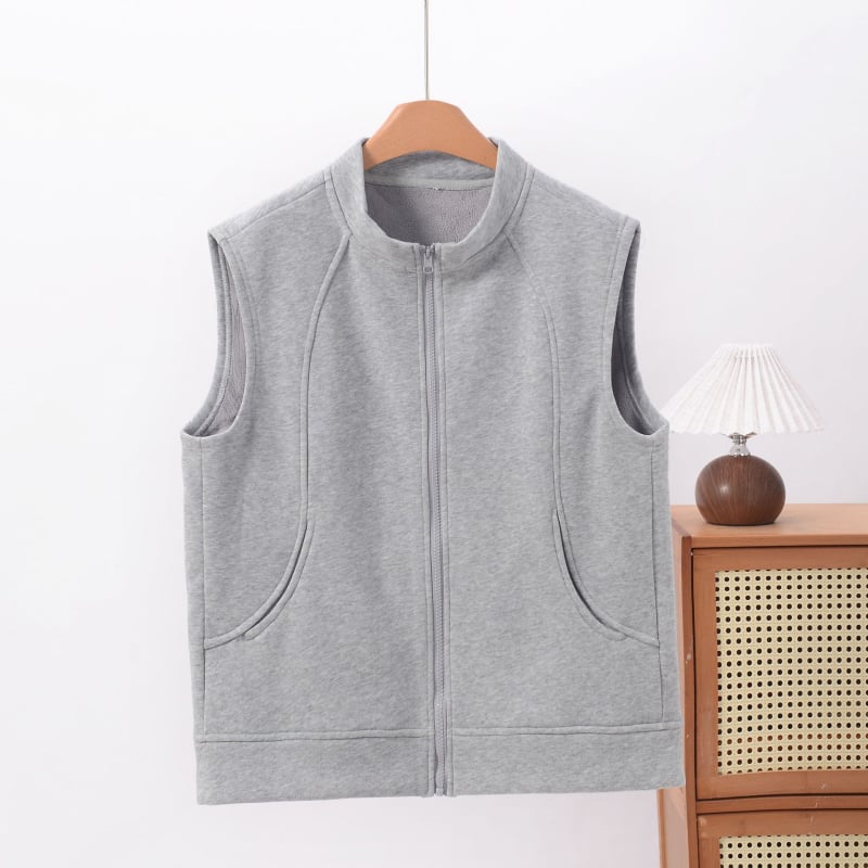 Sieviešu bez piedurknēm veste ar stāvošu apkakli, vidēja garuma, viskozes-elastāna maisījums, ziemas 2025