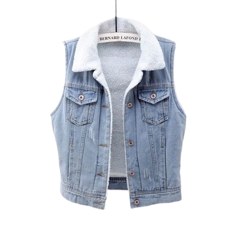 Naistele mõeldud teksariidest vest halter-kaelusega – linnustiil, 2022 talv, regulaarne lõige