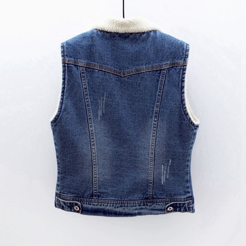 Naistele mõeldud teksariidest vest halter-kaelusega – linnustiil, 2022 talv, regulaarne lõige