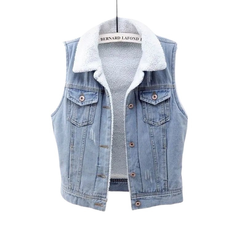 Naistele mõeldud teksariidest vest halter-kaelusega – linnustiil, 2022 talv, regulaarne lõige