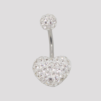 Сърцевидна пъпна украса с кристали – Женски ултра тънък пирсинг за пъп, винтово двойно колче
