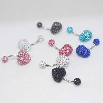 Сърцевидна пъпна украса с кристали – Женски ултра тънък пирсинг за пъп, винтово двойно колче