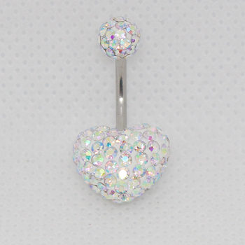 Сърцевидна пъпна украса с кристали – Женски ултра тънък пирсинг за пъп, винтово двойно колче