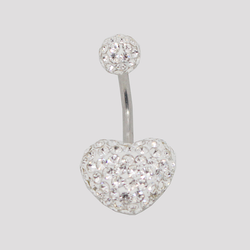Сърцевидна пъпна украса с кристали – Женски ултра тънък пирсинг за пъп, винтово двойно колче