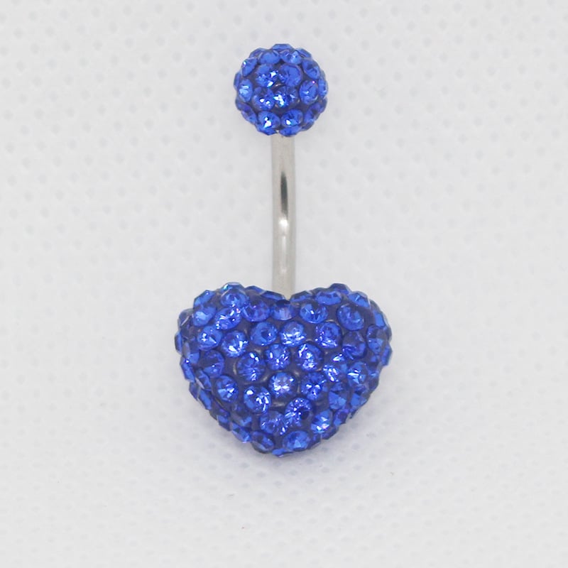 Сърцевидна пъпна украса с кристали – Женски ултра тънък пирсинг за пъп, винтово двойно колче