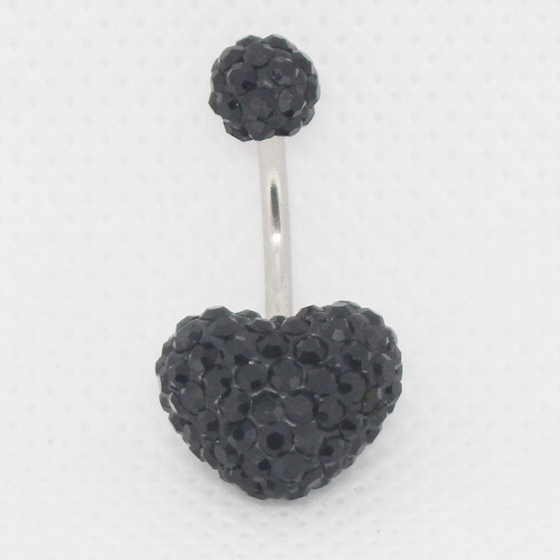 Сърцевидна пъпна украса с кристали – Женски ултра тънък пирсинг за пъп, винтово двойно колче