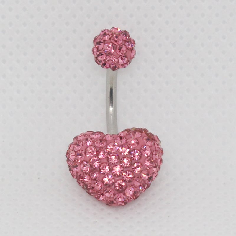 Сърцевидна пъпна украса с кристали – Женски ултра тънък пирсинг за пъп, винтово двойно колче