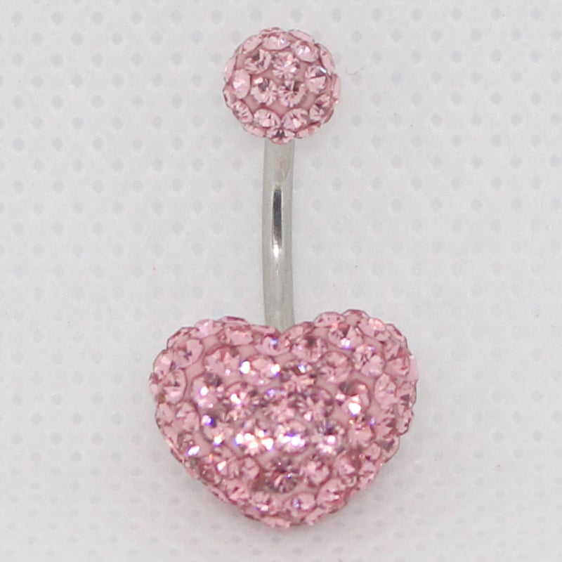 Сърцевидна пъпна украса с кристали – Женски ултра тънък пирсинг за пъп, винтово двойно колче