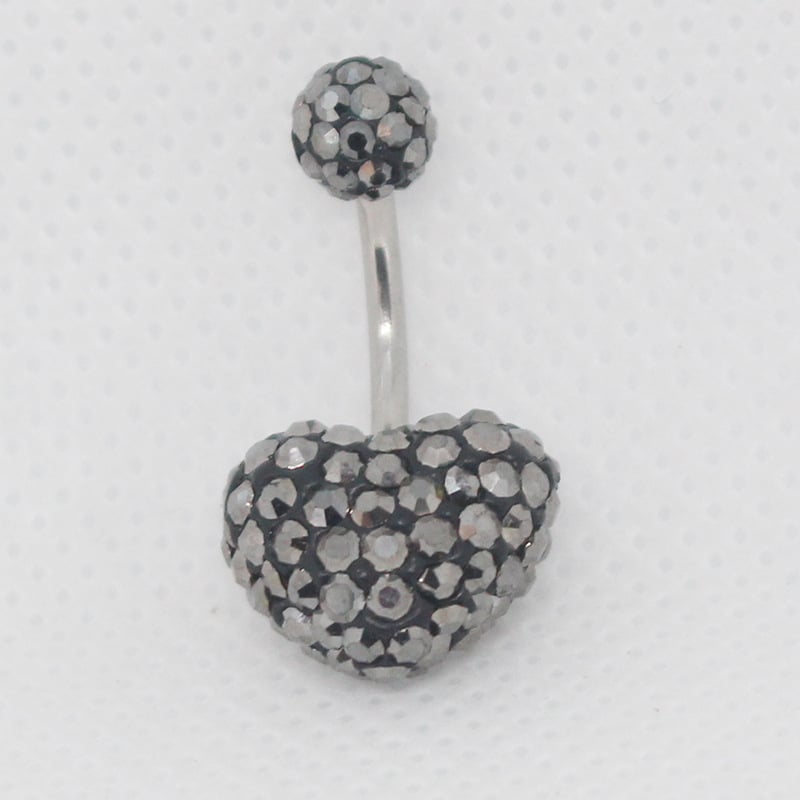 Сърцевидна пъпна украса с кристали – Женски ултра тънък пирсинг за пъп, винтово двойно колче