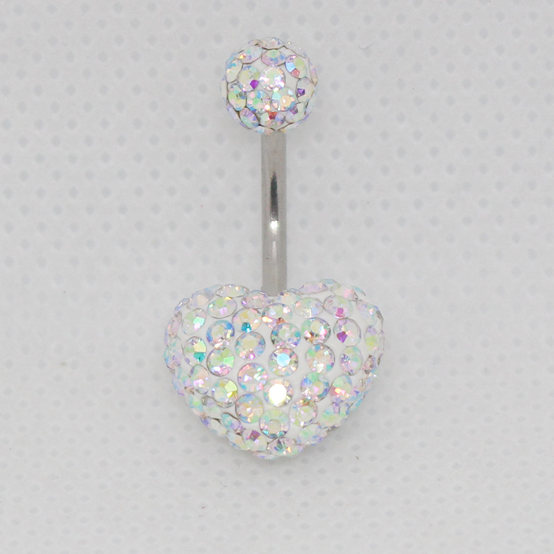 Сърцевидна пъпна украса с кристали – Женски ултра тънък пирсинг за пъп, винтово двойно колче