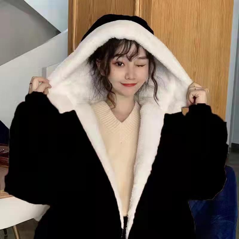 Дамско палто с памучна подплата и флисово подплатяване, свободен крой, корейски стил, цип отпред, есенно-зимно палто